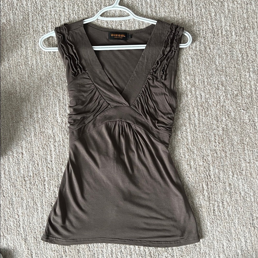 Diesel Brown V neck top with tie at the back
